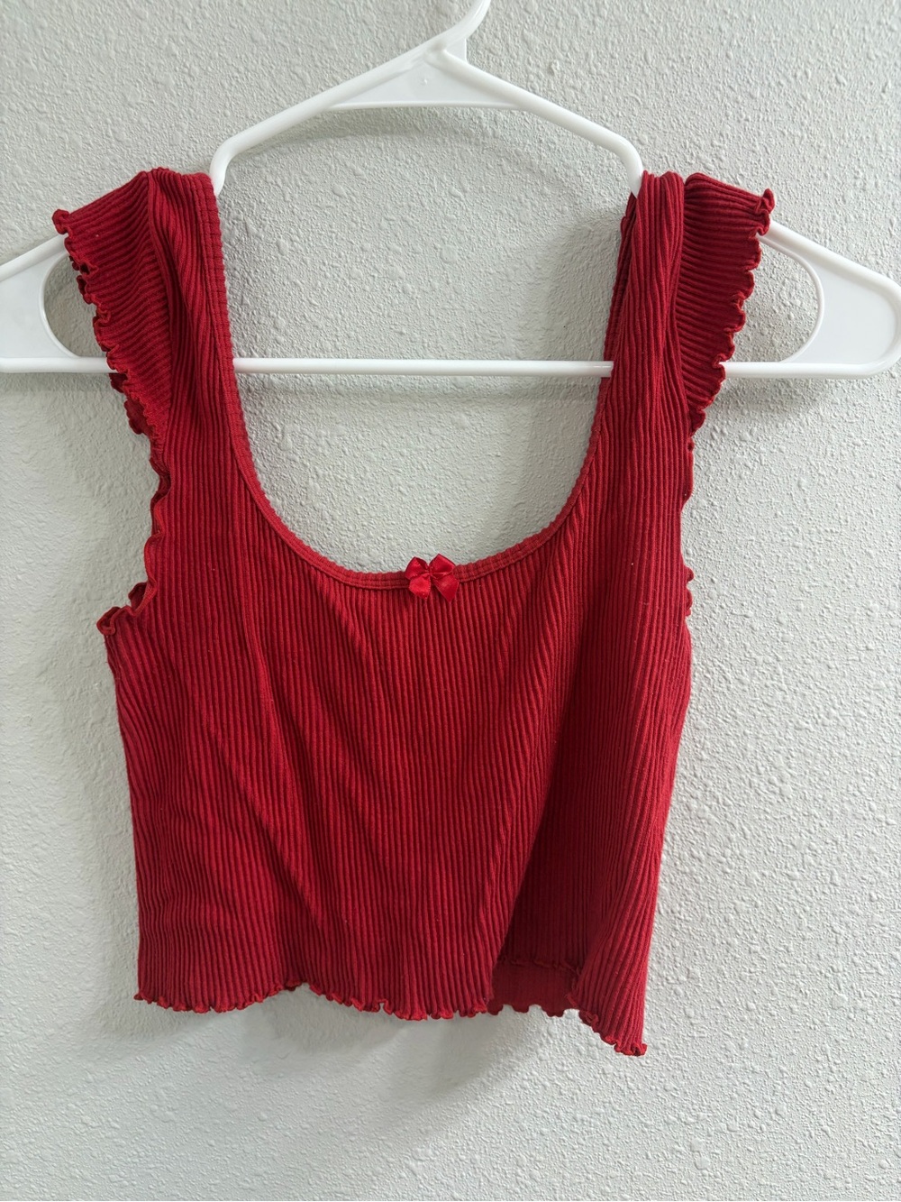 Forever 21 Red Ribbed Crop Tank with Ruffle Straps